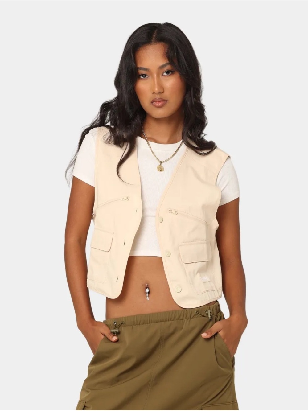 Adidas Adventure Utility Crop Vest Sandstorm Beige Size Small